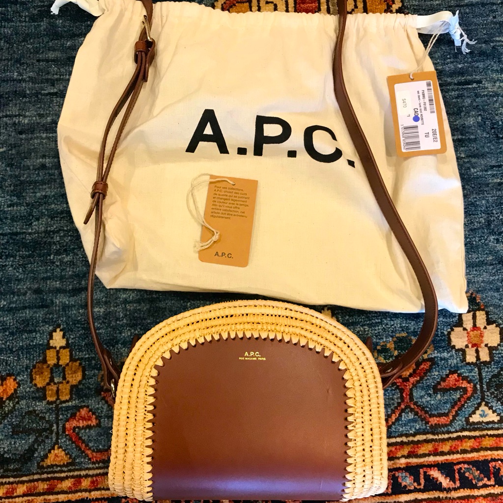 A.P.C Sac Demi Lune Mini Noisette Raffia Crossbody Bag Purse